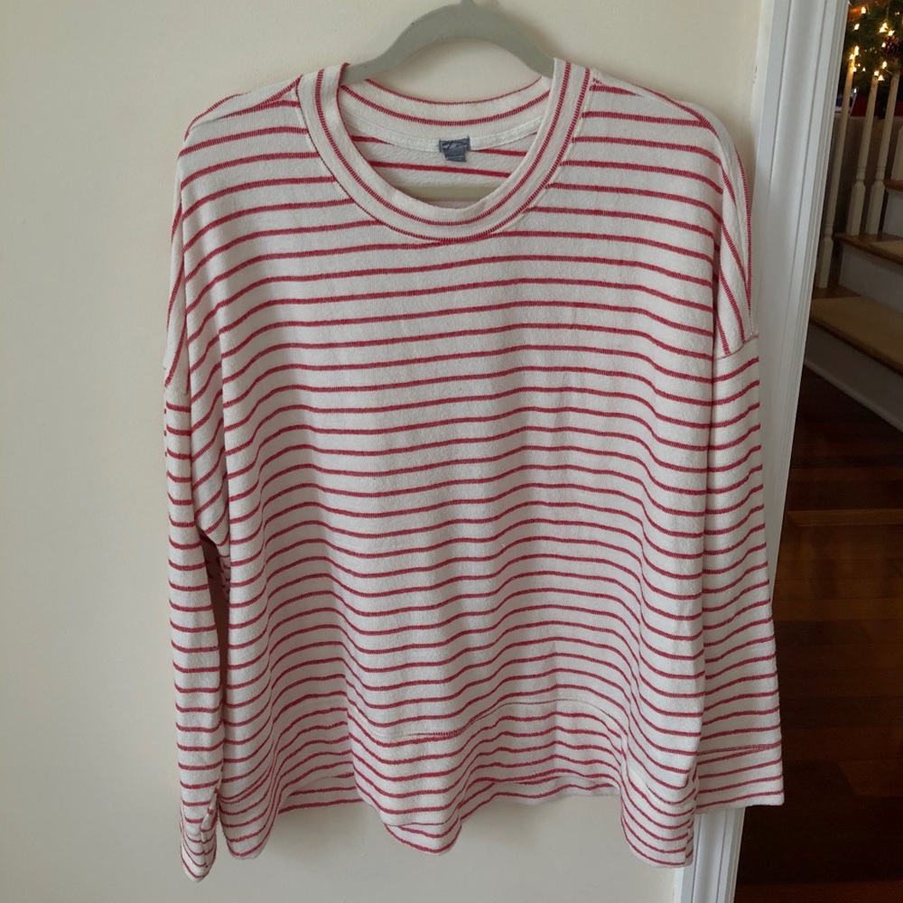Aerie Red & White Stripe Long Sleeve Pullover